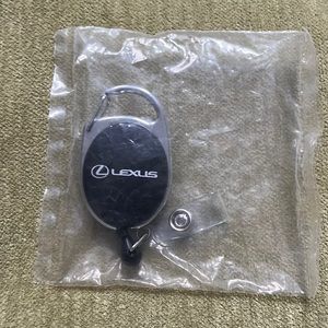 NEW Oval Lexus Key Chain Black & Silver with slide clip & snap clip